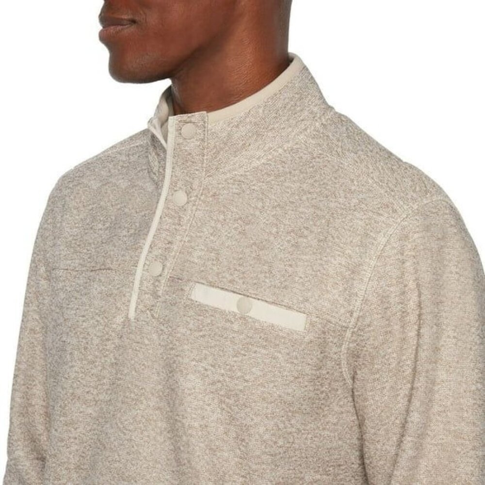 Eddie Bauer Henley Men L Heather Beige 1/4 Snap Pullover Fleece Sweater Casual